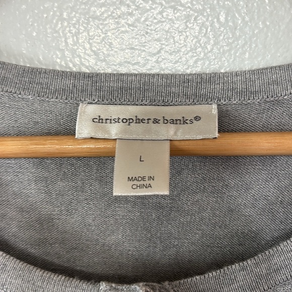 Christopher & Banks Gray Women's Cardigan W/ Ruffle and Pearl Sleeves Size L - Picture 3 of 5